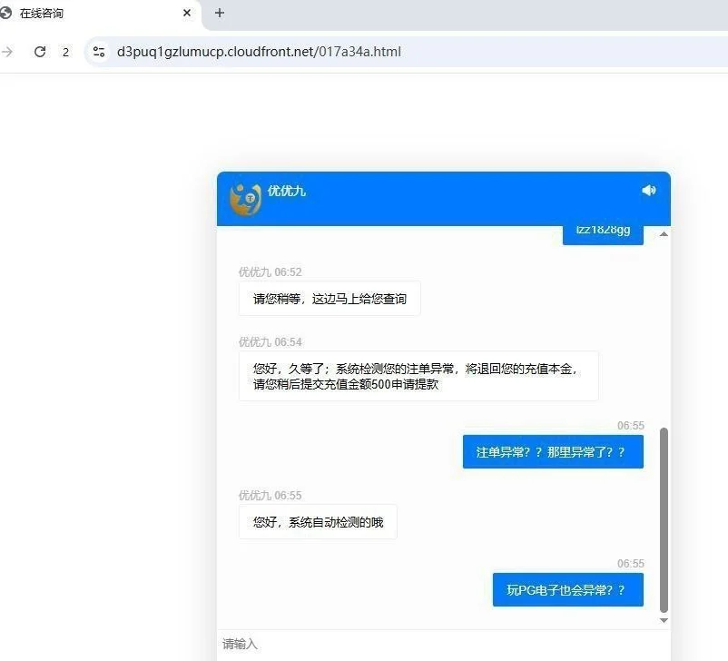 客户告知系统检测到异常,退回本金