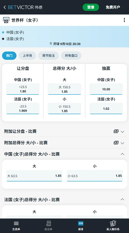 中国女篮vs法国女篮-世界杯赔率盘口(伟德Betvictor)