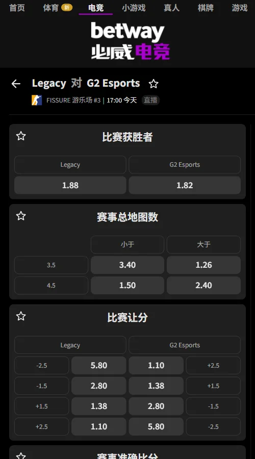 Legacy vs G2 - FISSURE裂变天地S3决赛赔率(必威Betway)
