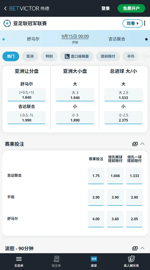 舒马尔vs吉达联合,亚冠精英联赛赔率(伟德BetVictor)