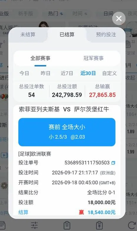 玩家在久游娱乐的部分投注记录