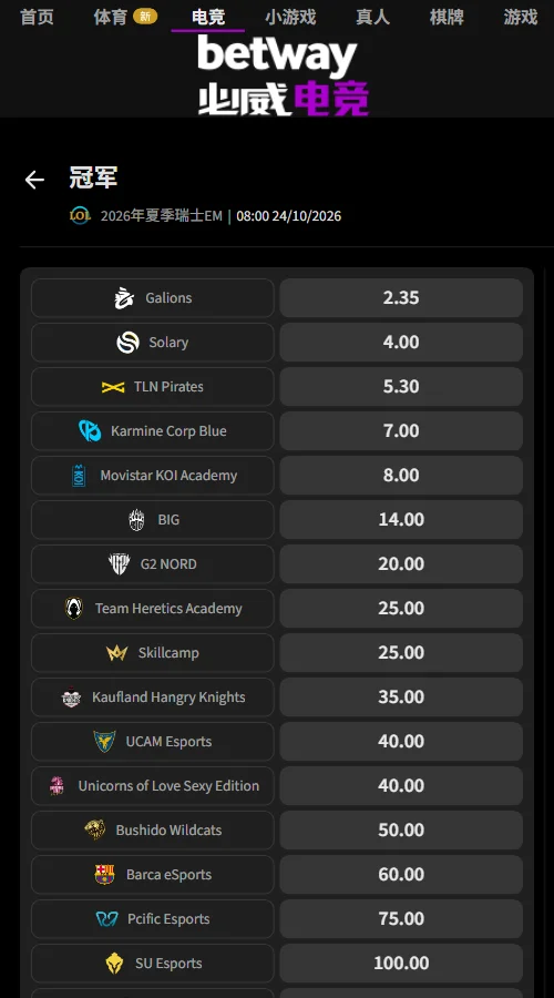 2026英雄联盟EMEA大师赛赔率(必威Betway)