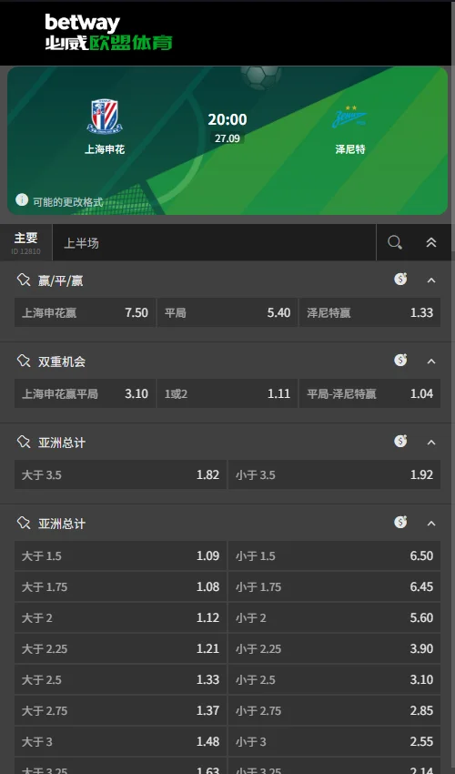 上海申花-泽尼特,国际友谊赛盘口赔率(必威Betway)