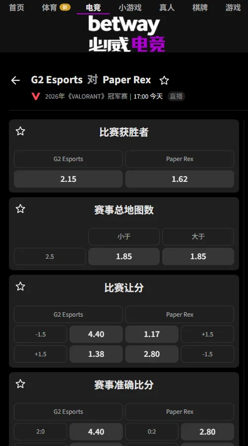 G2 - PRX - 2026无畏契约上海全球冠军赛赔率(必威Betway)