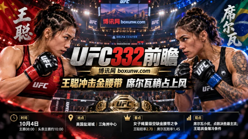 UFC332女子蝇量级冠军战海报，王聪与席尔瓦正面对峙，比赛10月4日在盐湖城举行。