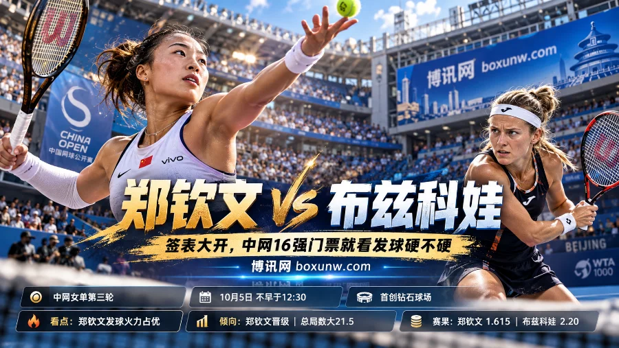 中网女单第三轮郑钦文迎战布兹科娃。两大高位种子爆冷出局令签表大开，本场晋级关键在于郑钦文的发球火力能否击穿对手的顽强防守。