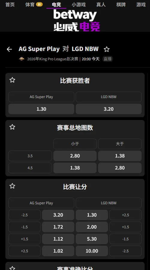 成都AG vs 杭州LGD - KPL年度总决赛赔率(必威Betway)