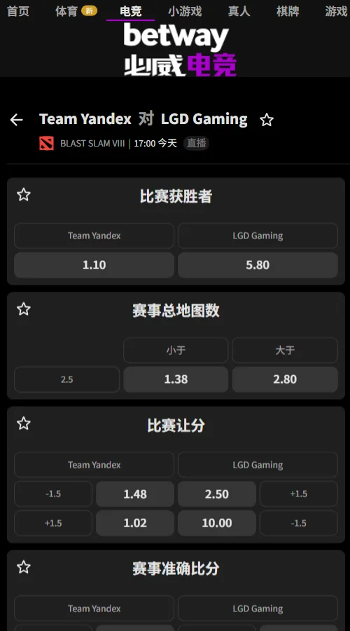 Yandex vs LGD - DOTA2 BLAST SLAM VIII赔率盘口(必威Betway)